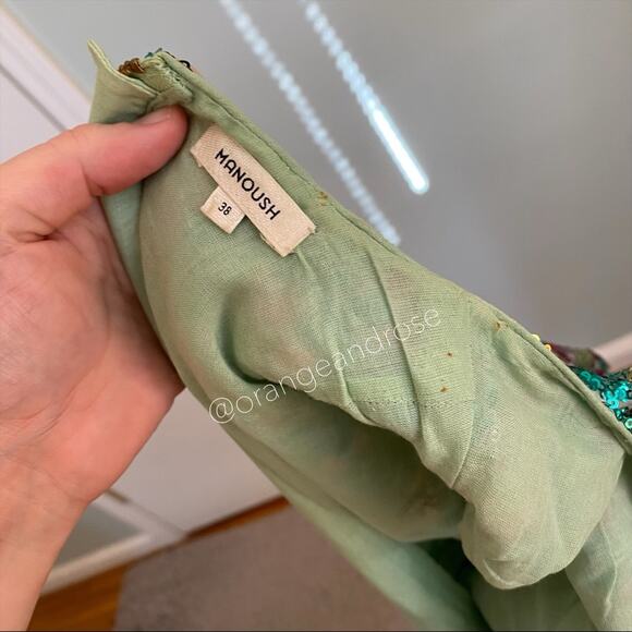 Manoush Sequin Teal Blue Unique Fitted Crochet Pattern Long Sleeve Mini Dress XS - Picture 3 of 14